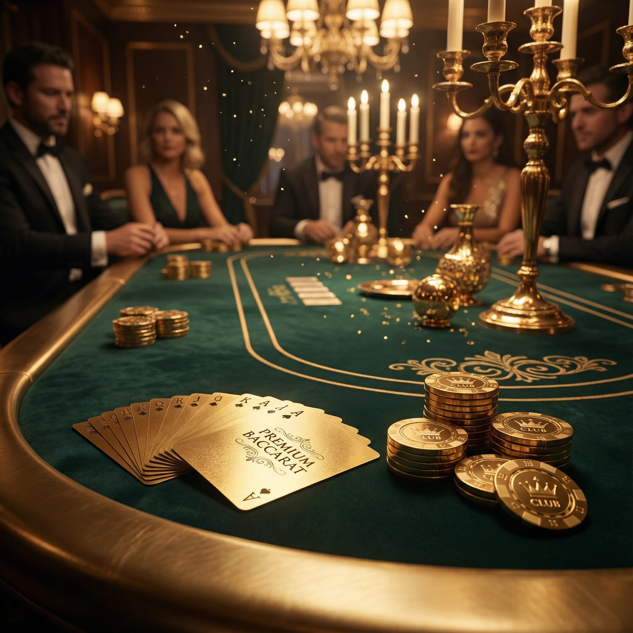 Mesa de bacará elegante con cartas doradas